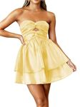 Rouinmo Strapless Sparkly Tulle Homecoming Dresses for Teens Tiered Cut Out Short Prom Cocktail Mini Party Dress, Yellow, 8