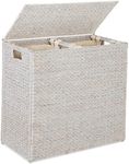 Best Choice Products Large Double Laundry Hamper with Lid, Natural Handwoven Water Hyacinth, 2 Sections w/ 2 Machine Washable Linen Liner Bags, Portable, Handles - White