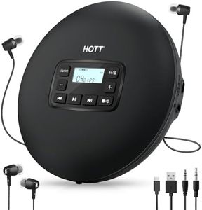HOTT CD204 Portable CD Player, Personal Compact CD Player with Headphones, Anti-Skip/Shockproof for Home Travel and Car, Small Music CD Walkman with LCD Display for Adults Students Kids-Black