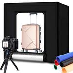 Portable Photo Studio Box 24x24in/60cm, Adjusatable Light Box with 80pcs SMD LED Beads, Photo Shooting Tent with White Light Warm Light and 6 Color Background