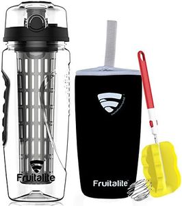 Fruitalite Fruit Infuser Water Bottle- 1 Litre, Colored Tritan Infusion Rod, Cover Sleeve, Infused Detox Water Recipes eBook, Cleaning Brush (Black)