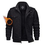 TACVASEN Men's Winter Jacket Bomber Jacket Slim Fit Cotton Military Jacket Men Full Zip Tactical Coat Thicken Warm Fleece Jacket for Men Black,S
