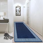 PHP Carpet Runners for Hallways Non-Slip Long & Wide Heavy-Duty Plain Super Absorbent Area Rugs, Stair Carpet and Kitchen Anti-slip Floor Mats - Greeky Rug (Blue & Cream, 80 x 150 cm - L Runner)