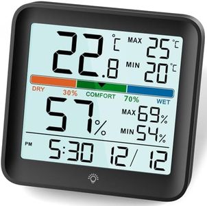 NOKLEAD thermometre interieur hygrometre-thermomètre digital maison avec Grand rétroéclairage tactile, Max/Min Horloge de Confort d'Air Moniteur humidimetre pour Serre Chambre de Bébé Chambre,Noir
