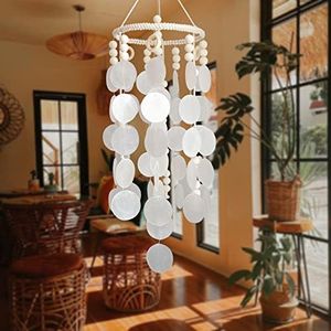 Remmdan Wind Chimes for Outside, Windchimes Outdoors, Capiz Shell Wind Chime, Glass Wind Chimes, Seashell Wind Chimes, Unique Outdoor Boho Decor for Patio Garden Balcony Porch, 7" W X 23" H