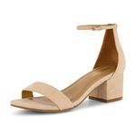 CUSHIONAIRE Women's Alba one band mid block heel sandal +Memory Foam, Wide Widths Available, Natural Suede, 8.5