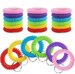 30 Pcs Wrist Keychains, Plastic Coil Bracelet Spring Spiral Keychain Wrist Coil Key Chain (6 Colors)