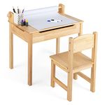 HONEY JOY Kids Table and Chair Set, Wooden Lift-Top Desk & Chair with Storage, Paper Roll Holder & Pen Slot, Activity Table Set for Craft Art, Children Furniture Set for Daycare, Playroom (Natural)