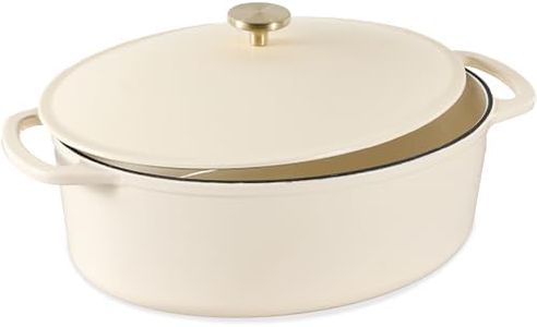 Best Choice Products Oval 7.5 Quart Enamel Cast-Iron Dutch Oven, Heavy-Duty Pre-Seasoned for Baking, Cooking w/Side Handles – Vanilla Buttercream