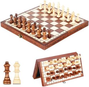 Syrace Magnetic Chess Set Board Games, Wooden Folding Hand Crafted Portable Travel Chess Board Game Sets with Game Pieces & Storage Slots For 2 players