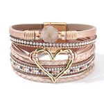 LOLIAS Heart Leather Braided Bracelets for Women Girls Handmade Bracelets Charms Multilayer Magnetic Buckle Bracelet Wrist Cuffs Chunky Bracelet Bangles Gifts for Women Boho Jewellery