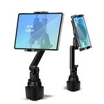 Cup Holder Car Tablet Mount for Truck, 360° Adjustable 15" Long 2-Arm Stand Holder for iPad Pro 12.9/11/10.5/9.7/Air/Mini 6/5/4, Samsung Galaxy Tab/Z Fold 4/3, iPhone 15/14/Pro, 4.7-12.9" Tab &Phone