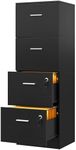 DWVO 4-Drawer File Cabinet with Lock, Filing Cabinet for Letter A4-Sized Files, Easy to Assemble, Black