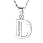 Clearine 925 Sterling Silver Initial Necklace CZ 26 Letters D Alphabet Charm Pendant Jewellery Gifts for Women Mom Girlfriend Girls Teen Anniversary Birthday Mothers Day Christmas Valentines