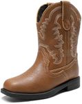 DREAM PAIRS Toddler Little Boys Girls Cowboy Boots Kids Western Square Toe Riding Mid Calf Boots,Size 11 Little Kid,Brown,SDBO2307K