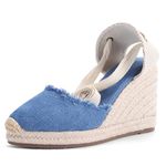 U-lite Womens Espadrille Wedge Sandals Closed Toe Platform Lace Up Ankle Strap Slingback Summer Dress Shoes, Dark Denim Canvas-3", 6.5 UK