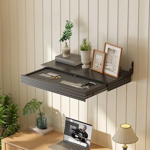 MDGC Compact Gun Shelf with Hidden Gun Drawer, Floating Wall Mount Gun Rack with Magnetic Lock for Home Decor,Solid Wood Concealment Shelf for Secure Storage(Black)
