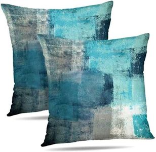 Alricc Set of 2 Teal Throw Pillow Covers Turquoise and Grey Art Decorative Cushion Cover for Home Bedroom Sofa Living Room 16X16 Inches