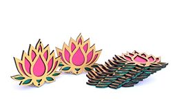 StepsToDo Lotus Flower Wooden Cutout. Set of 12. Each Lotus in 3 color Golden, Rose Pink and Green. Festive DIY Craft Material Kit. Decoration for Diwali, Dashera. For Pooja, Festival, Wedding Gift