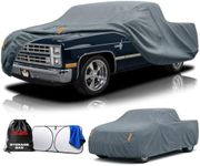 Waterproof Heavy Duty Car Cover Custom Fit Chevrolet Chevy C10 Crew Cab Long Bed, Full Exterior Cover with Sunshade, Cotton Liner and Breathable Ventilation Mesh, Sun Rain UV Protect with Door Zipper