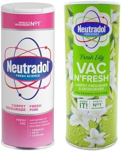 Neutradol Fresh Pink & Vac n Fresh Lily - Carpet Deodorizer & Carpet Freshener - Carpet Cleaner & Odor Eliminator - Effective Refresh with Shake and Vac Carpet Freshener, 2 Pack + Cheeroo Magnet