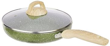 amazon basics Granite Finish Non Stick Induction Base Fry Pan 24cm with Glass Lid - Granite Finish Olive Green