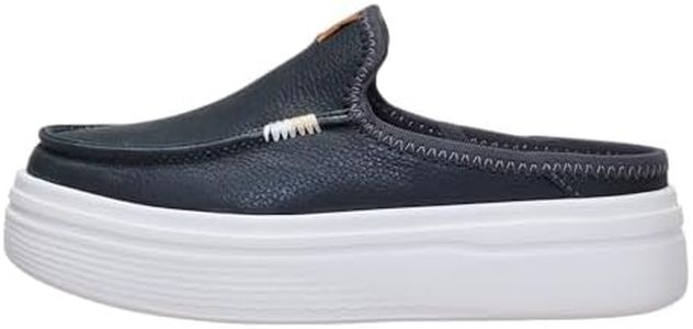 HEYDUDE Girl's Youth Austin Lift Leather Slip On, Black Size 6 | Platform Mule | Lightweight Everyday Style