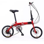 ZDXC Folding 14in Bicycle, 5 Speed Portable Student Compact Bicycle Urban Commuter Lightweight Bike for Men Women Child, 4 Colours