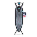 Minky Ergo Prozone Ironing Board | Made in UK | Dual Iron Rest, Heat Reflective Cover, Thick Felt Underlay - Freestanding Ironing Board with Large 48" x 15" Ironing Surface (Gunmetal and Blue)