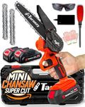 Taranzy 6-inch Mini Chainsaw Cordless - Upgraded Powerful Mini Scie A Chaine A Batterie - Light Weight Battery Chainsaw - Portable Small Handheld Chainsaw for Tree Branches, Pruning, Wood Cutting