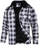 LBL Men's Hoodies Fleece Hooded Jacket Full Zip Plaid Shirt Sweatshirts Winter Thick Coats with Pockets BS008 Black XXL