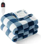 Electric Heated 62"x 84" Sherpa Buffalo Plaid Christmas Twin Blanket with 6 Heating Levels & 10 Hours Auto Off, Fast Heating Warm Washable Blanket with Over-Heat Protection, ETL Certification, Blue