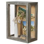 MyGift 11 x 15 Inch Wall Mounted Vintage Gray Solid Wood Shadow Box with Cork Back, Premium Clear Acrylic Viewing Panels, and Hinged Door with Magnetic Closure