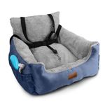 Furdreams Dog Car Seat - Plush & Cosy Pet Car Booster Seat for Small Dogs & Cats with Storage Pocket, Safety Leash, Waterproof Liner & Non-Slip Base - Grey/Grey