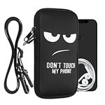 kwmobile Neoprene Phone Bag with Design XXL - 7" - 17.7 x 8.5 cm Strap Holder - Don't Touch My Phone White/Black