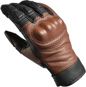 J.A.G. Leather Motorcycle Motorbike Knuckle Protection Powersports Gloves - Motorcycle Gloves Touchscreen for Men (Black Brown, Large)