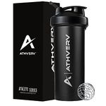 Athverv Protein Shaker Bottle, Gym Shaker With Blender Ball, 700Ml, Black - Plastic