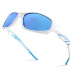 Pro Acme Children's Sunglasses Boys Girls Polarised Sports Sunglasses Flexible Unbreakable Baseball Shades for Children Age 3-10, C5*matte white-blue | blue mirrored lens, M