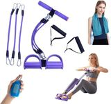 Pedal Resistance Bands with Handles, 3 Detachable Tubes Full Body Workout for Home Gym, Elastic Yoga Band for Stretching, Portable Set with Cooling Towel (Purple)