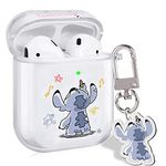 Cute Case for AirPods 2/1 Clear with Unique Design Big Ear Blue Dog Pattern Cover with Kawaii Keychain for Women Girls Kids,Clear Shockproof Protective Soft Silicone Airpod Cover for AirPods 2nd &1st