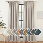 NICETOWN Faux Linen Room Darkening Curtains & Drapes for Living Room, Dual Rod Pockets & Hook Belt Heat/Light Blocking Window Treatments Thermal Drapes for Bedroom, Angora, W52 x L84, 2 Panels