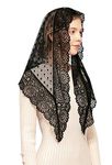 Wgior Triangle Vintage Inspired Lace Chapel Veils Catholic Mass Head Covering Scarf Mantilla Veils for Church (Black)
