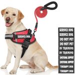 Service Dog Vest, DEWVIE Dog Harness and Leash Set with 10 Patches, Breathable in Training Pet Vest Harness with Soft Handle for Small Medium Large Dogs (Red, X-Large)