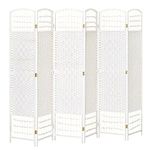 HOMCOM 6 Panel Room Divider, 5.6 ft Tall Folding Privacy Screen, Wave Fiber Freestanding Partition Wall Divider for Home Office, White