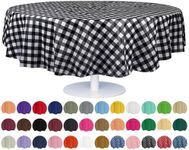 Grandipity Black Gingham Checkered Plastic Table Cloth Disposable (6 Pk) 84in Round Tablecloth Premium Party Table Cloths Disposable - Perfect Table Cloth Round Cover for Any Table Up to 6 Feet