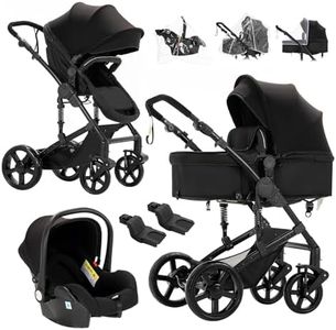 Reenborn Poussette 3 en 1, Poussette Bebe avec Réversible Deux Façons de Pousser, Pousette avec Cadre Aluminium Haute Paysage, Pousette 3 en 1 avec Conception Pliable en Un Clic (588 Black)