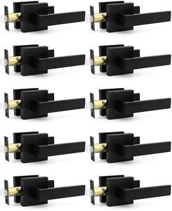 Probrico 10 Pack Passage Door Handle in Matte Black,Interior Closet Door Knobs for Hallway,Non-Locking Keyless Modern Door Lever Hardware,Reversible Left & Right Handed Door