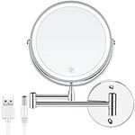 Lighted Wall Mount Makeup Mirror with 10X Magnification Stainless Steel Magnifying Wall Bathroom Mirror Touch Screen/USB Rechargeable Battery Double Source