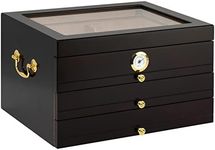 QUALITY IMPORTERS TRADING COMPANY Palermo Desktop Humidor 3 Drawers, Lined with Premium Kiln-Dried Spanish Cedar, Tempered Top, Glass Hygrometer with Brass Ring, Holds Up to 150 Cigars, Brown