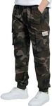 TLAENSON Boys Camo Cargo Pants for Youth Cargo Joggers Casual Camoflauge Bottom Clothes Green Size 130/6-7 Years
